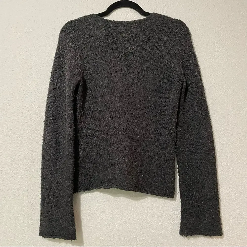 J Crew Grey Wool Popcorn Texture V Neck Sweater Womens XS Cozycore Cabincore